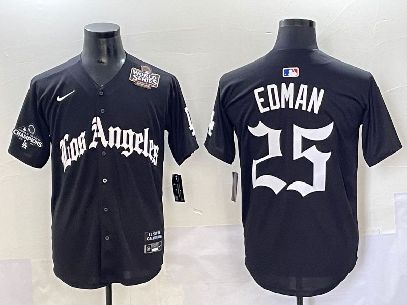 Men 2025 Los Angeles Dodgers #25 Edman Black Five generations Joint Name Nike MLB Jersey style 9